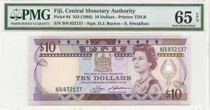 FIJI P84 10 DOLLAR 1986 PMG 65 EPQ SIGN BARNES-SIWATIBAU - Picture 1 of 2