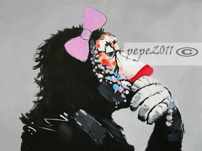 36"  art print monkey chimp girl poster pink grey ape street  graffiti thinker — 第 1/3 张图片