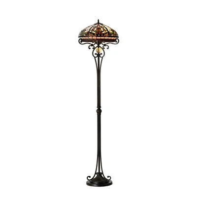 LAMPADA DA TERRA ARTIGIANALE STILE TIFFANY VERO VETRO LARGHEZZA 16" - IDEALE REGALO NATALE - Immagine 1 di 4