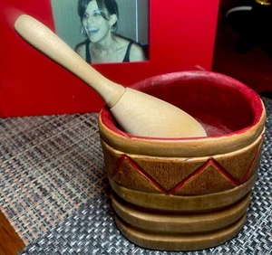 Handmade Carved Wooden Mortar and Pestle Set Vintage Signed Folkart - Picture 1 of 5