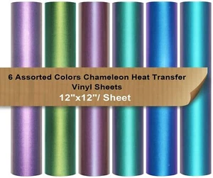 Chameleon Heat Transfer Vinyl HTV 6 Assorted 12"x12" Iron On Vinyl for Cameo - Picture 1 of 1