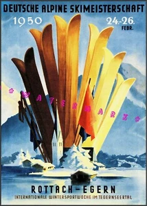 Ski Germany 1956 Alpine Skimeisterschaft Vintage Poster Print Retro Winter Art - Picture 1 of 4