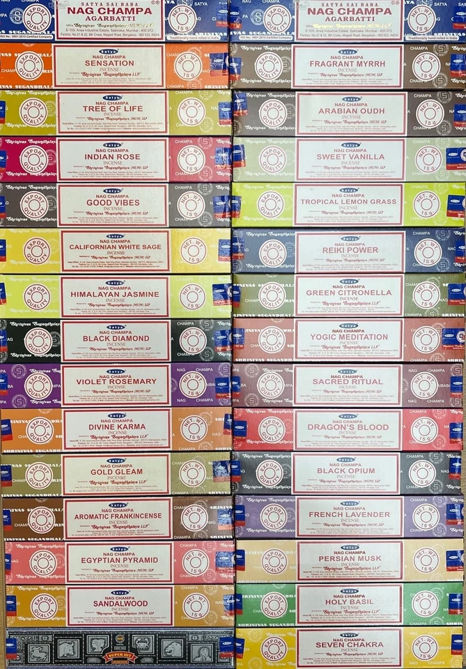 SATYA SAI BABA INCENSE SATYA Nag Champa Incense Sticks Joss 15g Packs Insence Scent Mix & Match