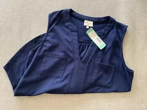 NWT Dee Elly Blue V Neck Sleeveless Tank Top With Front Pockets Size M - Picture 1 of 4