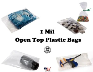PLASTIC CLEAR BAGS T Shirt 100 200 500 1000 Flat Open Top Apparel 1 Mil Poly Bag - Picture 1 of 9
