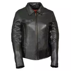Milwaukee Leather 7093 Damen Biker Leder Flechtjacke mit Hemd Style Kragen - Bild 1 von 5