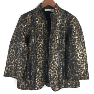 Chicos Womens Jacket 1 Black Brown Cheetah Print 3/4 Sleeve Open US Size Medium - Picture 1 of 12