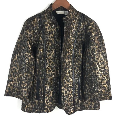 Chicos Womens Jacket 1 Black Brown Cheetah Print 3/4 Sleeve Open US Size Medium - Image 1 of 4