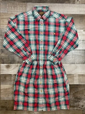 Eddie Bauer Womens Medium Petite Holiday Plaid Long Sleeve Button Dress Vintage - Image 1 of 4