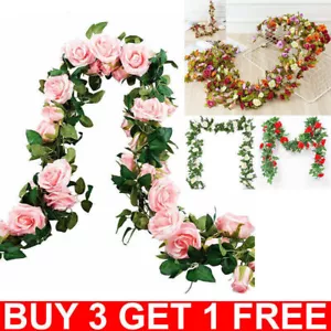 8FT Artificial Flower Silk Rose Leaf Garland Vine Ivy Home Garden Wedding Decor - Picture 1 of 21