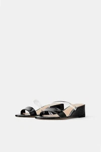 NEU ZARA SCHWARZ ANIMAL PRINT KEILABSATZ SANDALEN MIT VINYL Größe US 7,5 / UK 5 / EUR 38 - Bild 1 von 4