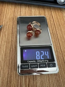 Rare Vintage 14k Rose Gold Carnelian Sz 6.5 Ring Match Earrings 8.24 g.Not Scrap - Picture 1 of 7