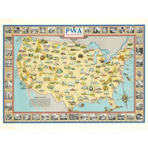 Karte Purdy 1935 Pwa baut Nation USA wieder auf großer Druck 46x61 cm - Bild 1 von 5