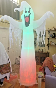 Halloween Inflatable Blow up 8ft White Ghost with Red Rotating Led Lights - Picture 1 of 5