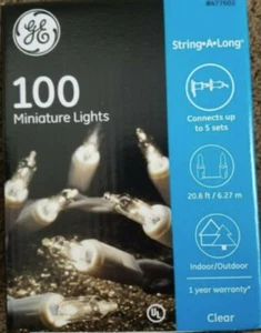 GE 100 Mini String Clear Lights WHITE Wire Patio Wedding Christmas Party Deck - Picture 1 of 4
