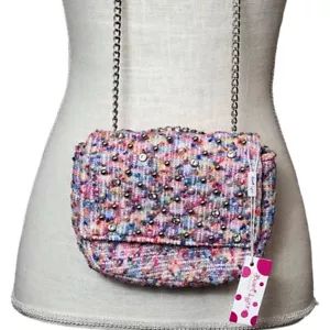 Bari Lynn Kid's Girl's Pink Rainbow Jeweled Tweed Clutch Bag Purse Brand New - Picture 1 of 8
