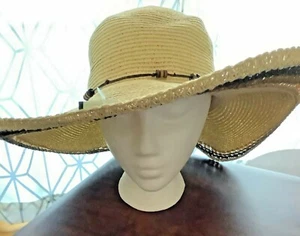 Sun & Sand Hutkante mit großer Krempe hellbraun & braun Quaste um Krempe glamourös schick - Bild 1 von 3