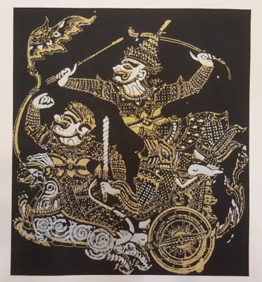 Ravana Figure Black Thai Silk Painting Ramayana Poster Print Home Decor Handmade - Image 1 of 4