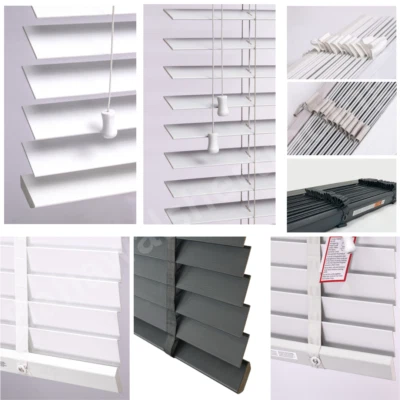 FAUX WOOD VENETIAN BLINDS 50MM WHITE WOOD WOODEN WINDOW BLIND EASY FIT TRIMABLE - Image 1 of 4