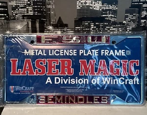 FSU Florida State Seminoles Silver Chrome Laser License Plate Frame Vtg Sealed - Picture 1 of 5