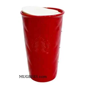 Starbucks Red Quilted with Swarovski Crystals Ceramic Traveler Tumbler 10 oz - Picture 1 of 12