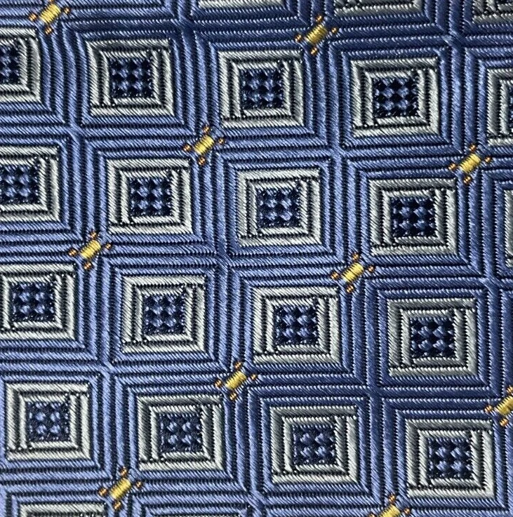 Bow Tie Men Silk Blue Silver Geometric SELF TIE Bowtie - Image 1 of 4