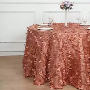 TERRACOTTA 120" Taffeta ROUND TABLECLOTH Leaf Petals Design Wedding Decorations - Picture 1 of 8
