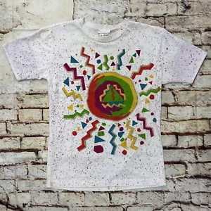 Vintage 90er Jahre buntes weißes Sonnen-T-Shirt einzelner Stich Medium - Bild 1 von 10