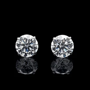 Pendientes solitarios de oro blanco macizo de 14 quilates de moissanita de 4 mm-10 mm (0,50 quilates-8,00 quilates) - Imagen 1 de 7