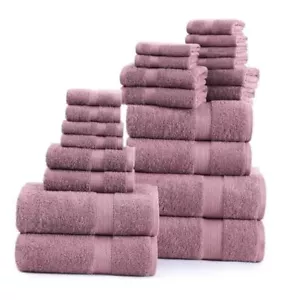 100% Cotton 24 Piece Bathroom Towel Sets - 24 Piece Towel Set Wishful Mauve - Picture 1 of 8