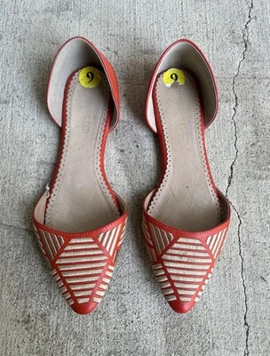 Zapatos planos D'orsay bordados naranja restringido para mujer 9 rayas punta puntiaguda sin cordones Foto 1 de 4
