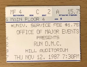 1987 RUN-DMC ANN ARBOR MICHIGAN KONZERT TICKET STUB KING OF ROCK MY ADDIDAS - Bild 1 von 2