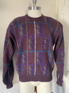 Vintage Alexander Julian Shetland Wool Sweater With Geometric Stitching, Men’s L - Picture 1 of 10