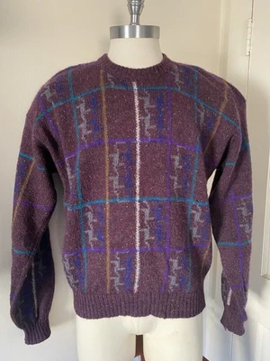 Vintage Alexander Julian Shetland Wool Sweater With Geometric Stitching, Men’s L - Image 1 of 4