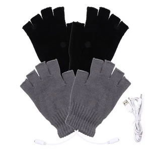  2 Pairs Gloves Without Fingertips Fingerless Mitten Cover USB Heated - Picture 1 of 12