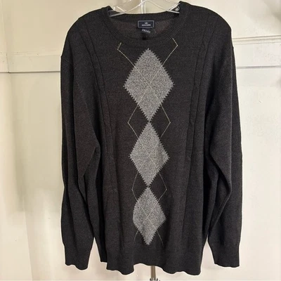 Suéter Dockers Para Hombre Y2K Preppy Carbón y Gris Claro Argyle Cuello Redondo Talla XL Foto 1 de 4
