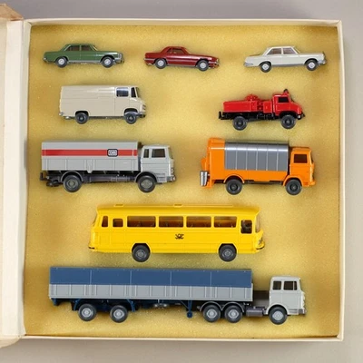 Wiking 9-автомобиль игрушка Mercedes в коробке набор 1960-х Германия автомобили фургон грузовики автобус полу - Изображение 1 из 4