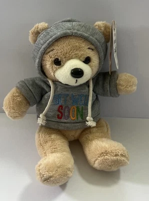 Ganz Get Well Soon Hoodie Bear Gray Hoodie Tan Bear 9” New With Tags - Image 1 of 4