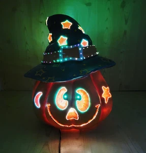 Fiber Optic PUMPKIN HEAD Wizard Hat Costco Halloween Jack-o-Lantern Multi-Colors - Picture 1 of 22