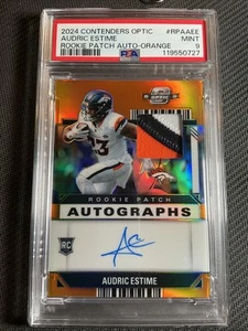 2024 Contenders Optic Audric Estime Rookie Patch Auto Orange Prizm RC 4/25 PSA 9 - Picture 1 of 3