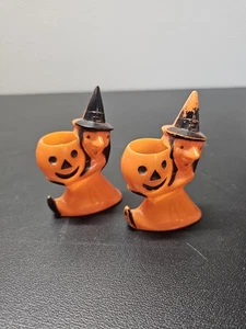 Vintage Rosbro Halloween Strega Jack O Lanterna Zucca Plastica Dura Contenitore Caramelle - Foto 1 di 6