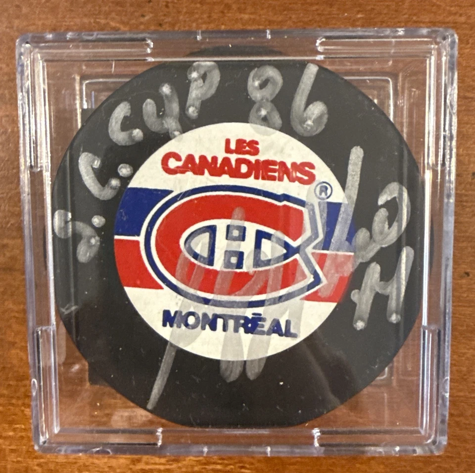 Stephane Richer Autografiado Montreal Canadiens “S.C Cup 86” Puck Past Pros Foto 1 de 2