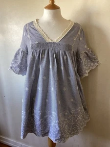 ZARA BLUE STRIPED BRODERIE ANGLAISE COTTON TUNIC TOP WITH POCKETS SIZE EUR MED - Picture 1 of 6