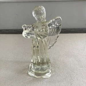 Vintage Harfe Spielpresse Glas Engel Skulptur 6 1/2 in Figur - Bild 1 von 12