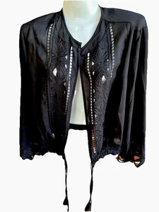Dolce Cabo Women's Black Sheer Boho Embroidered Kimono Cardigan Jacket Size S - Picture 1 of 8