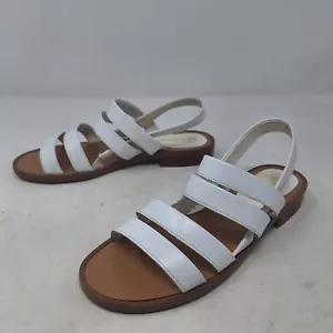 St Johns Bay White Leather Strappy Block Heel Slingback Sandals Chunky Size 5.5 - Picture 1 of 11