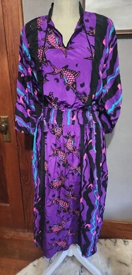 Vestido DIANE FREIS 100% Seda Talla S/M Vintage Años 80 Koi Pez Vestido Foto 1 de 4