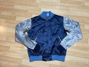 Ebbets Field Flannels Blue Satin Dugout Jacket Made in USA Size Small