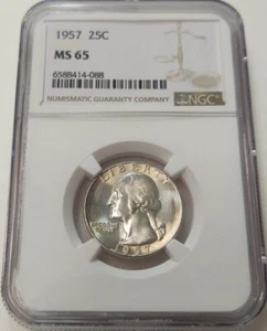 1957 WASHINGTON 25c QUARTER NGC MS65 #6588414-088 - Picture 1 of 2