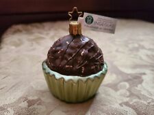 Inge-Glas Glass Ornament Cupcake- Chocolate in Green Foil, Handblown in Germany